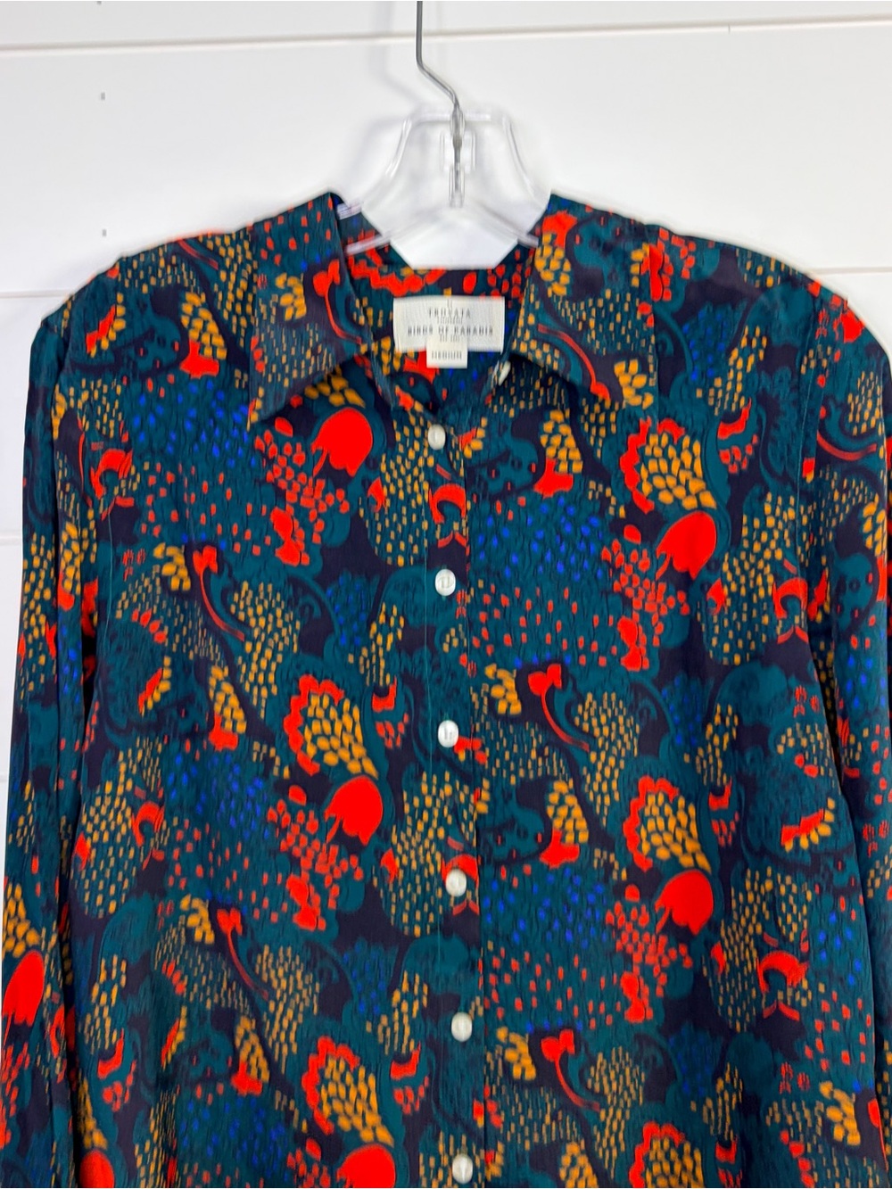 Trovata Birds of Paradis Jacquelin Button Down Shirt Teal NWT Medium MSRP $298 - Picture 6 of 15